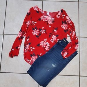 Old Navy Red Floral Blouse